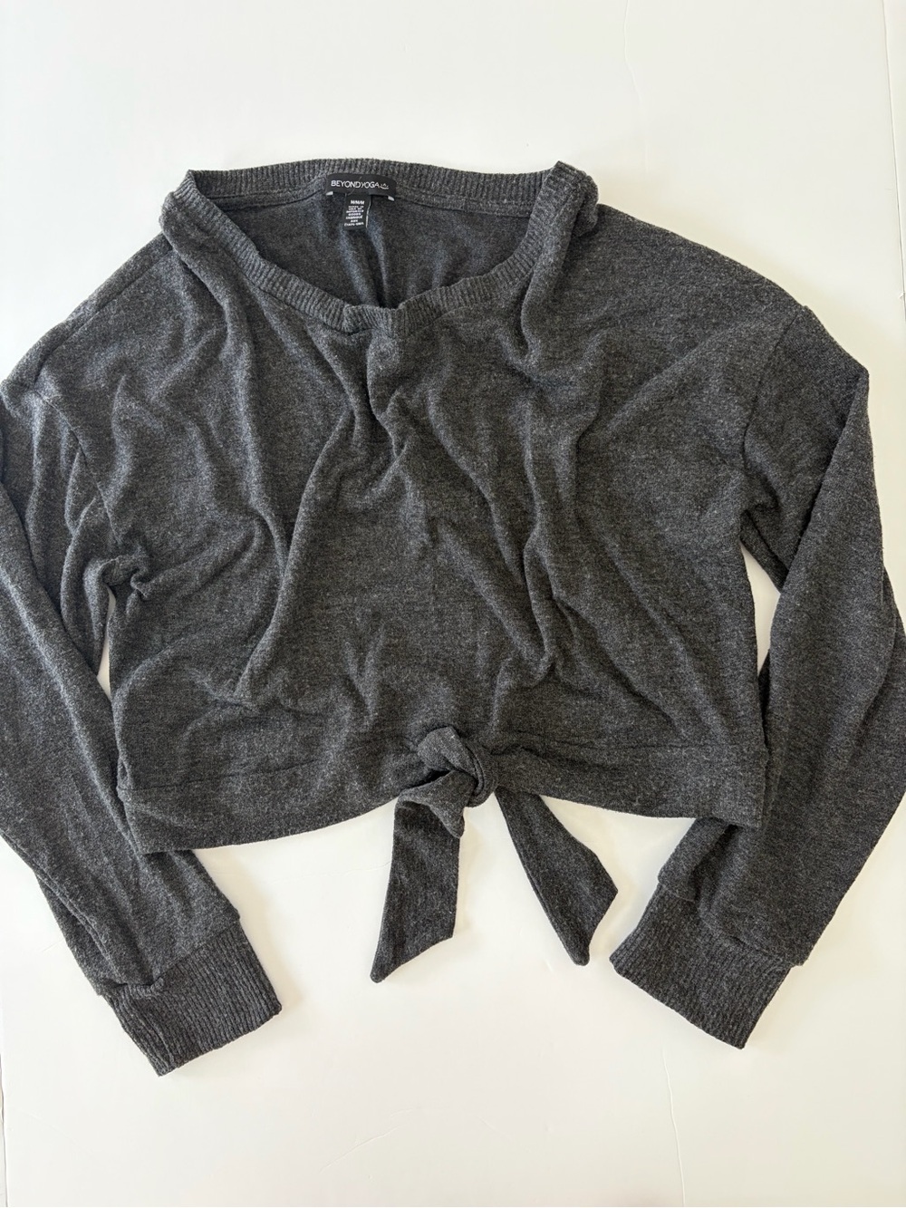 Beyond Yoga Women’s Long Sleeve Pullover Charcoal Gray Tie Front Detail Size M